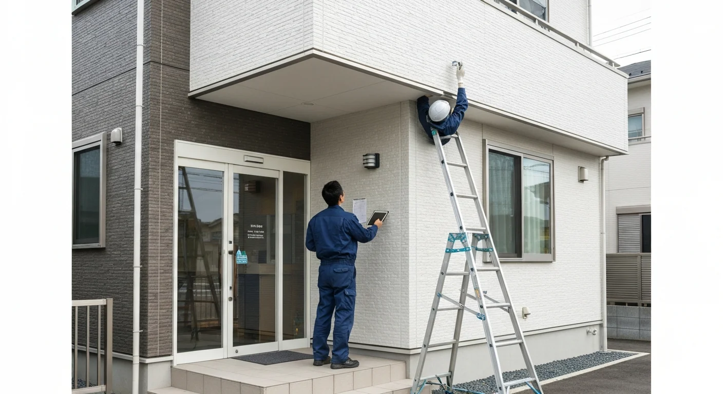 四日市市の住宅修繕拠点の外観を斜めから見た写真、入口まわりと建物の輪郭が分かる構図